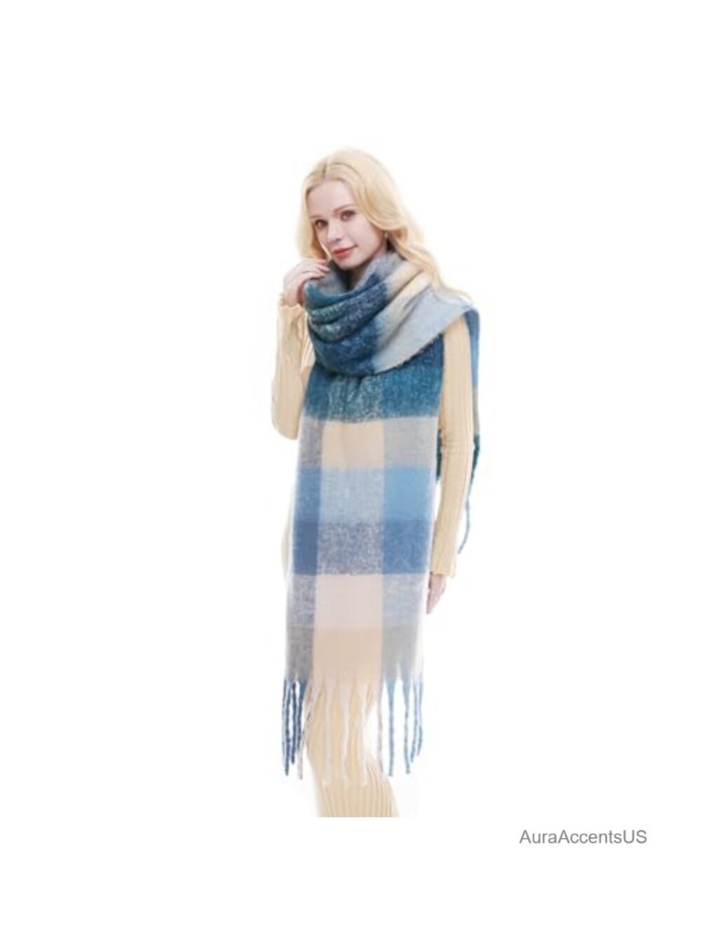 Women's Chunky Plaid Scarf Winter Warm Thick Oversized Blanket Scarf with